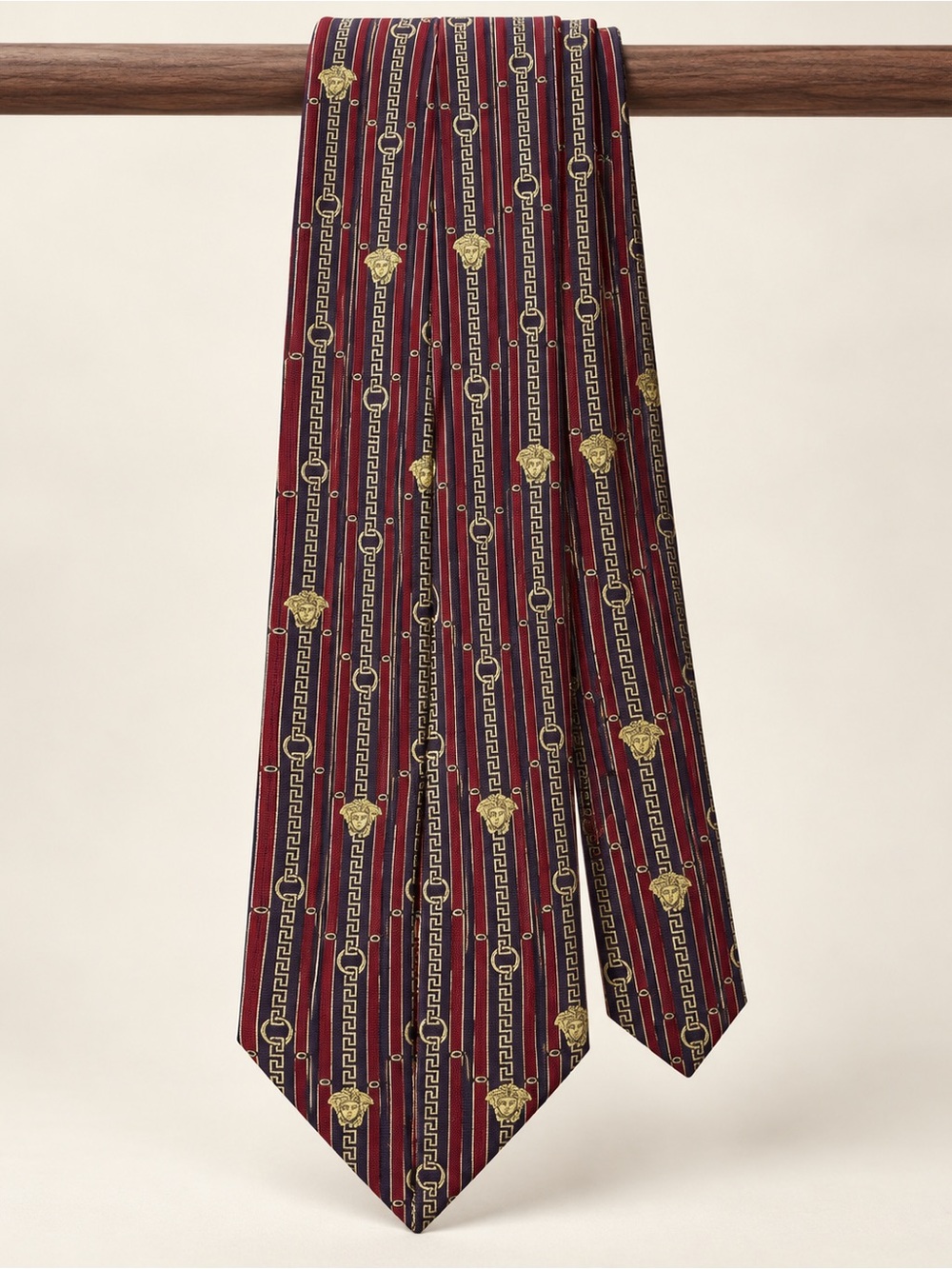 Versace Burgundy and Black Silk Tie with Gold Medallions MADE IN ITALY